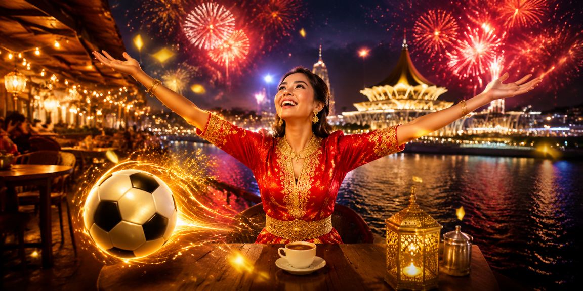 Pertaruhan bola sepak sukan maya suasana Hari Raya di Kuching Sarawak